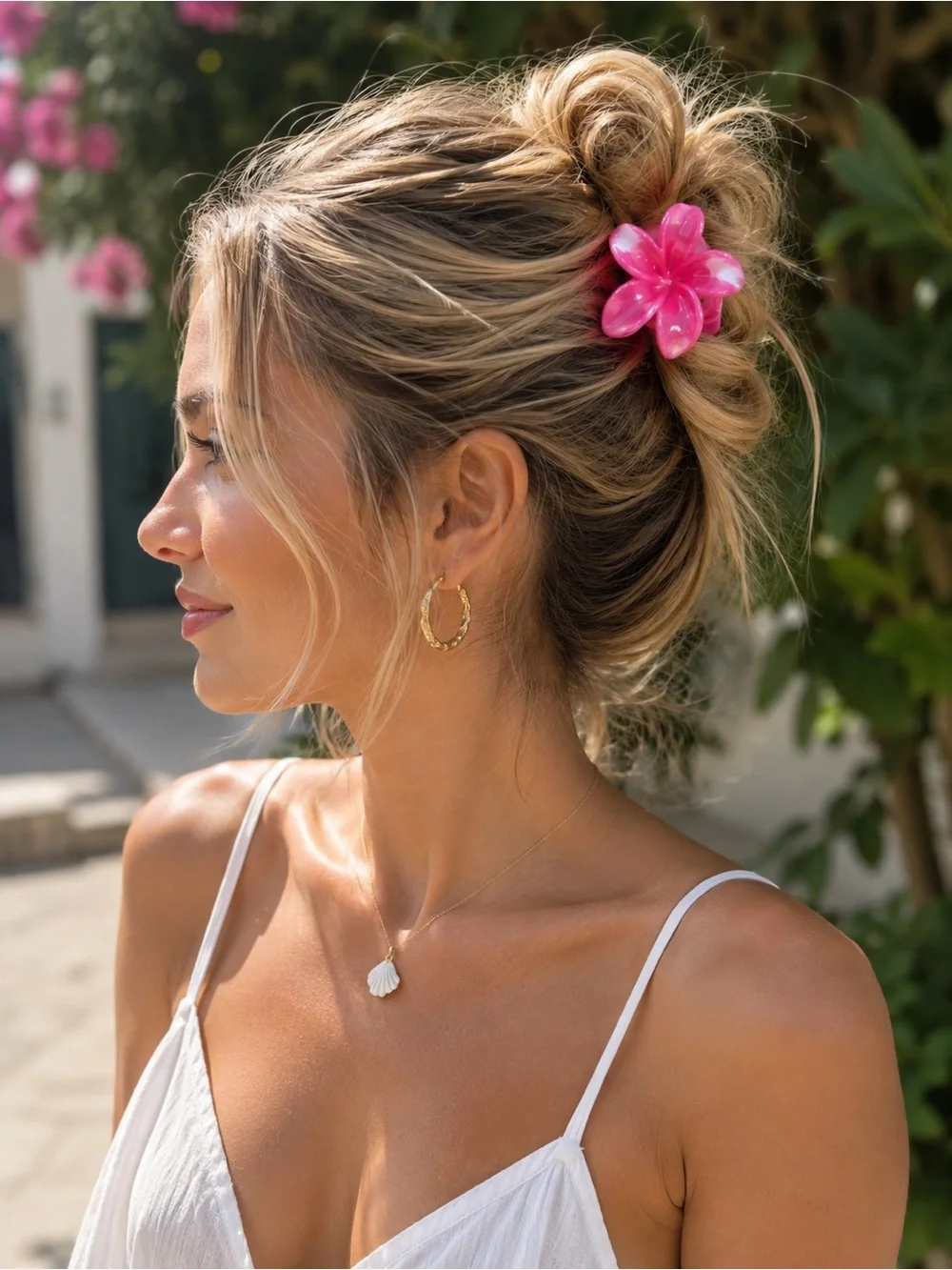 Pink Plumeria Flower Hair Claw Clip | Tropical Hair Accessory | Coastal Resort